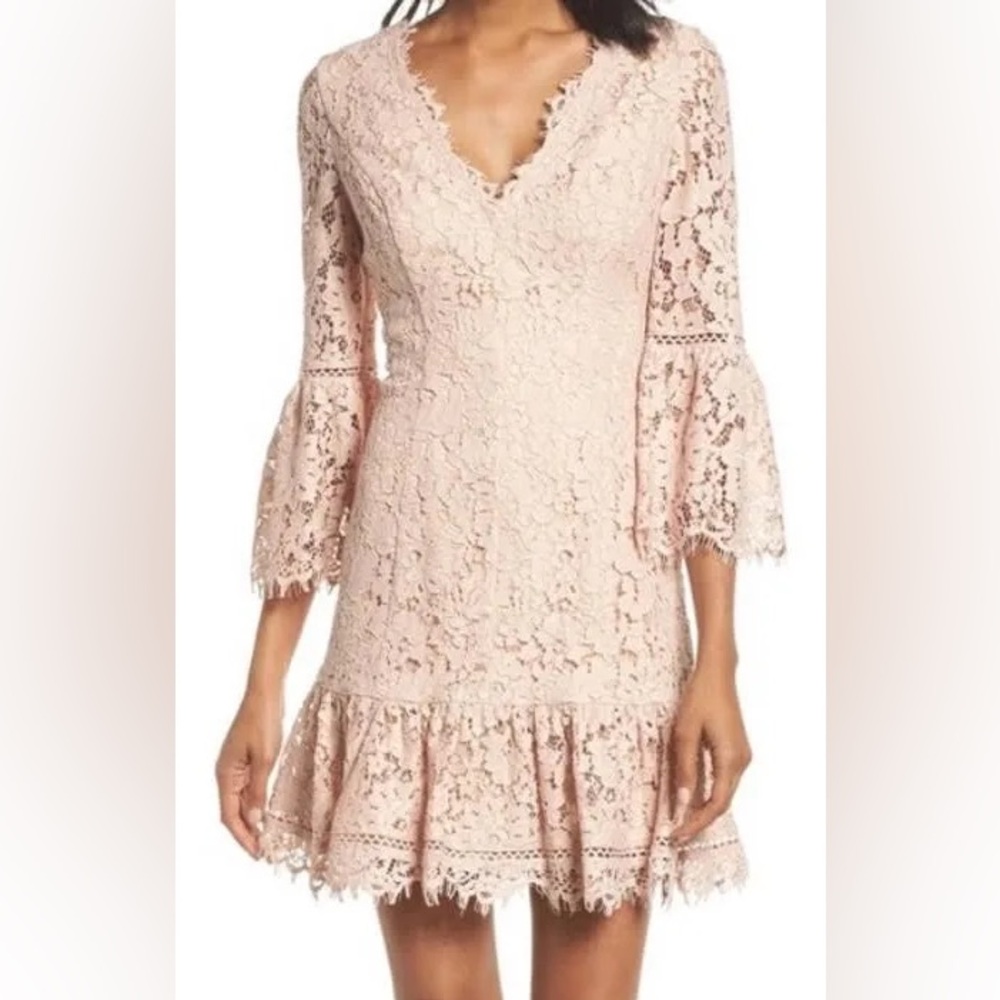 NWT Eliza J Pink Lace Bell Sleeve Mini Cocktail Party Dress 6P (Petite)